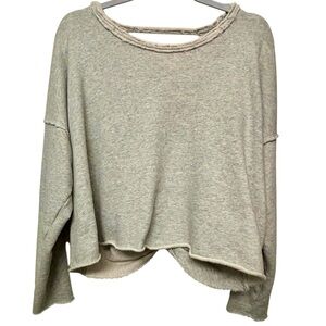 Aerie Twist Open Back Sweatshirt Longsleeve Oversized Gray-Off White XS